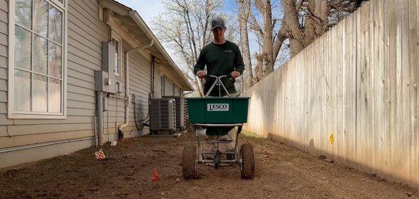 Seeding new Tall Fescue Lawn in Nichols Hills, OK.