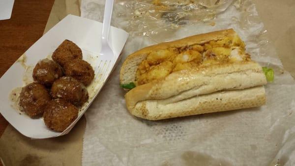 Shrimp Po'Boy and Hush Puppies