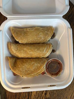 Three carne asada tacos