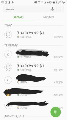Here is my call log. Notice the 2 incoming calls, she has my #.2 outgoing calls from me. I do not see the calls she said she sent out.