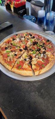 The Palm Combo Pizza My Boss' wife suggested to try this place!! What an interesting experience. Fast Friendly service