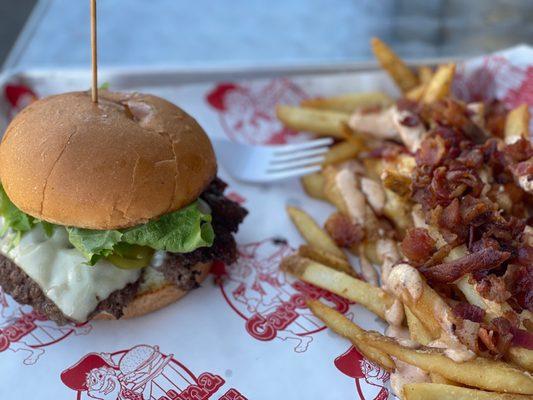 Classic Simple Burger with bacon bacon fries