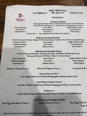 Menu Rudy's Chicken House
