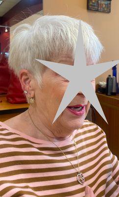 Short stacked pixie tapered