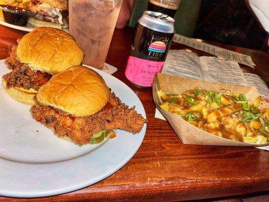 Fried Chicken Sliders (x2), Smothered Fries or Tots, Delta8 N/A Seltzer