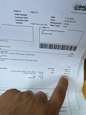 Price I paid for used transmission with labor and part warranty