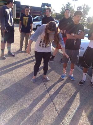 They make the students walk the line with "beer goggles" to show them how hard it is to drive intoxicated!