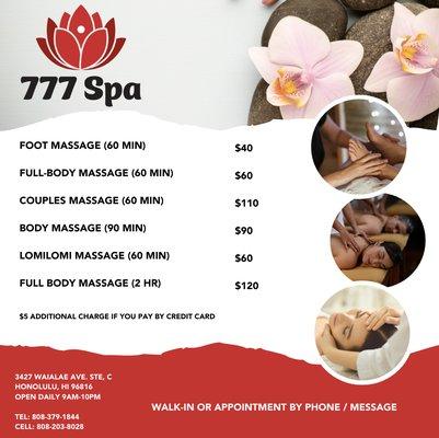 777 Spa Updated Menu of Services