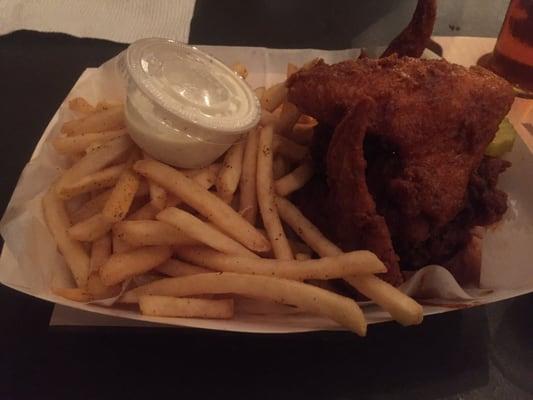 Hot wings and fries.