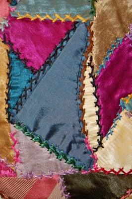 Close up of restored patch on Crazy Quilt