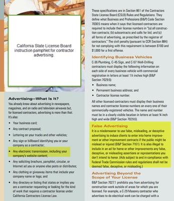 California Business and Professions Code 7030.5 requiring a contractors license on all advertising.