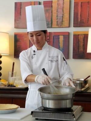 Executive Pastry Chef Nanako Perez-Nava making mango cream pie
