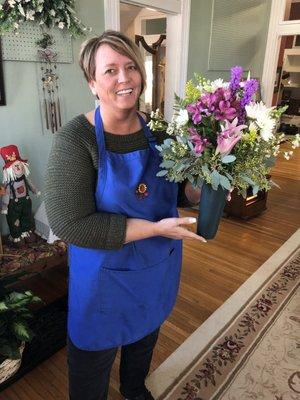 The owner with my beautiful custom made bouquet!