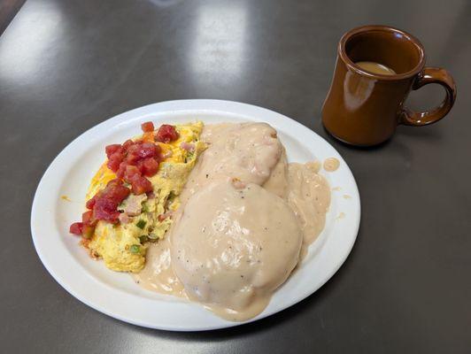 Western Omelette and Biscuits and Gravy.