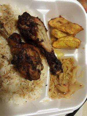 The flavor of jerk chicken is bomb. Really tasty. The cabbage stuff surprised my taste buds. A must try.