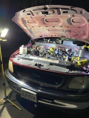 Was broke down on the side of the road and our spark plug shot out of our block. He was able to get us on the road. No problem!