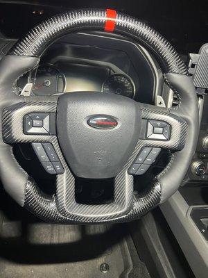 Leather rewrapped on carbon fiber steering wheel