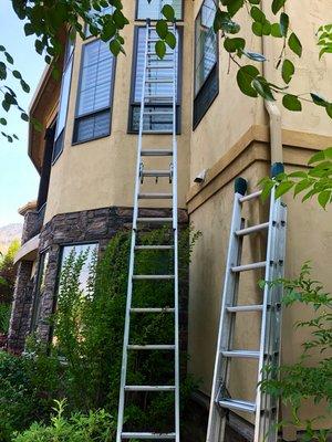 High ladder window clean