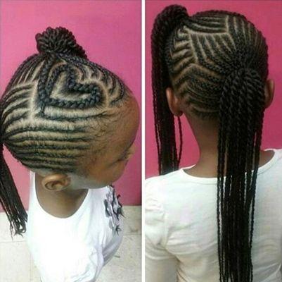2 Tiny cornrow ponytails w/hair added
