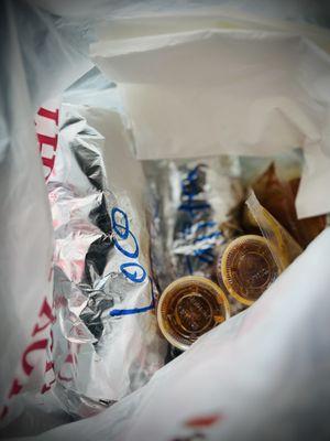 In the bag, very clean and super heavy because of the size of these massive burritos!