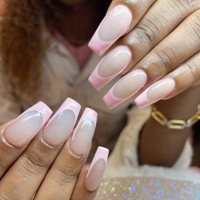 Painted on french tip nails