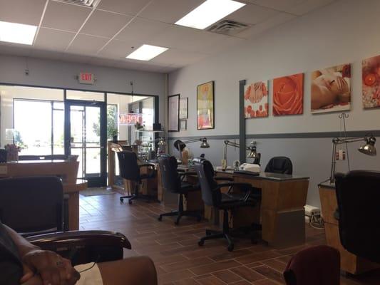 6 stations for nails and 6 for pedicures. Recently remodeled.