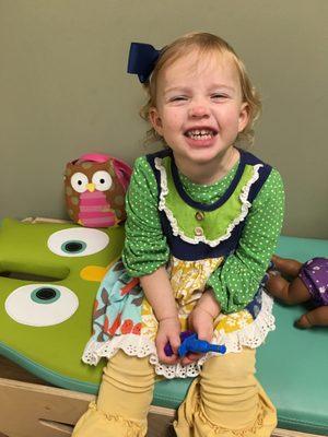 PUMPED for her adjustment!