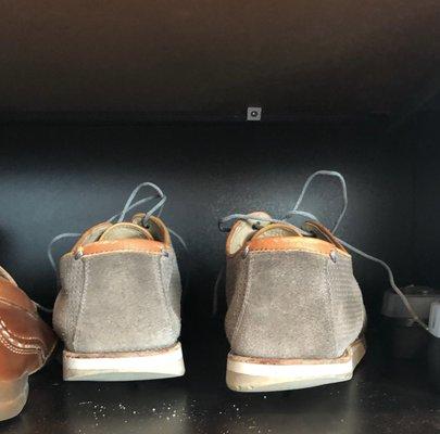 Before pic of the slanted soles from overuse.