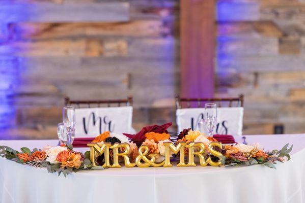 Sweetheart table close up