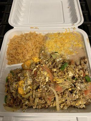 Machaca plate with rice and beans