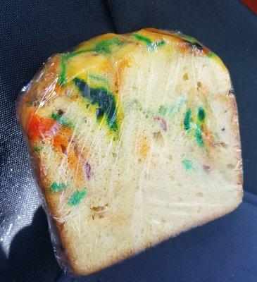 slice of rainbow cake