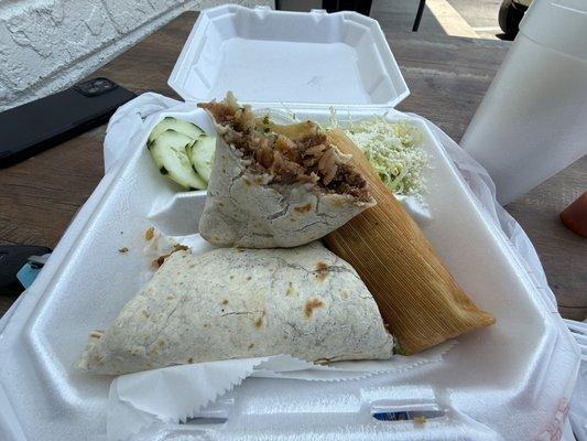 Carne Asada Burrito and a Red Tamale. so good!