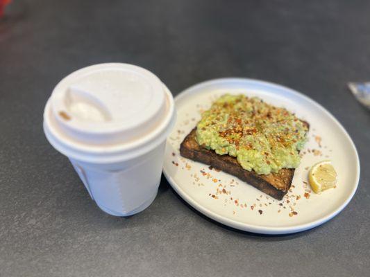 Hot Latte with Avocado Toast