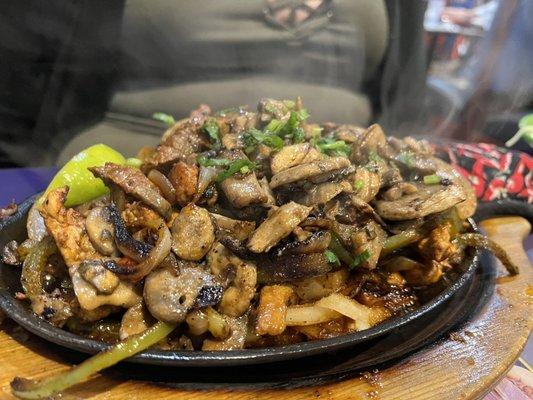 Chicken and steak fajitas with added mushroom