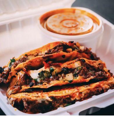 Three Birria Tacos and Consome