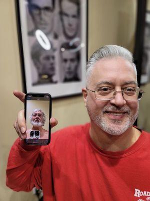 Dad happy with his hair transformation
