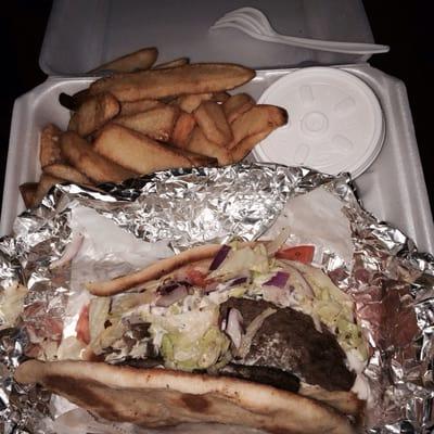 Gyro platter with fries and coleslaw