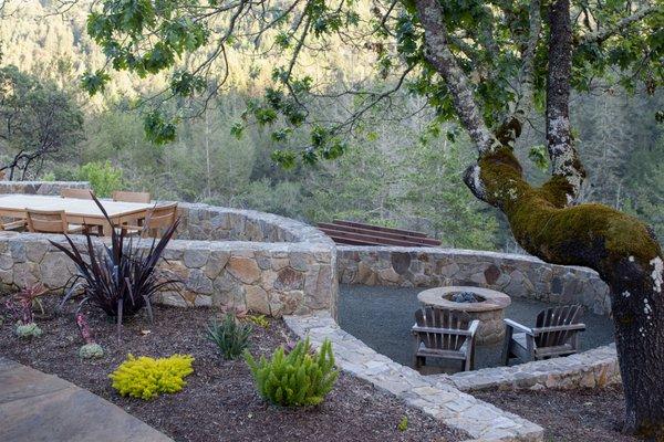 Fire-pit, multi-terraced landscaping and masonry work