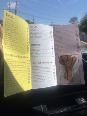 This is their list of services, I will come back and get a facial. Happy I came across this place.