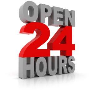 Yes, we really are open 24/7 including weekends and Holidays!  Customers are shocked when we answer at 3 a.m. in the morning!