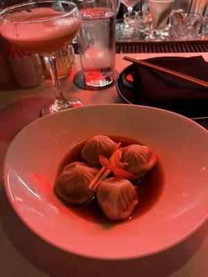 Pork XiaoLongBao (XLB) Dumplings and Iron Goddess cocktail