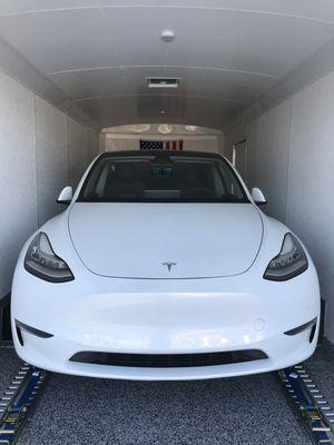 My Tesla inside Hecs trailer!