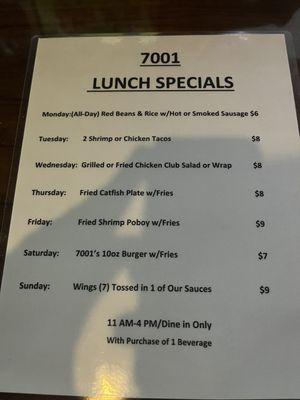 Food Specials Menu