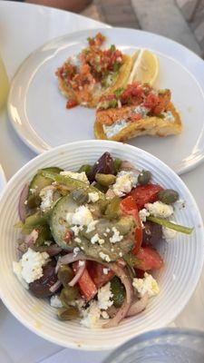 Greek salad and lobster gyros