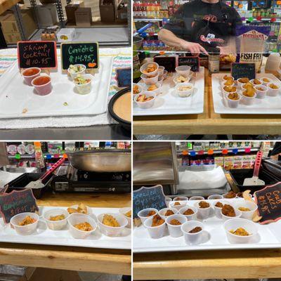 Crab cakes, lobster empanadas, Mahi-Mahi Ceviche, Breaded Osysters, Salmon & Swordfish samples!! So yummy!!