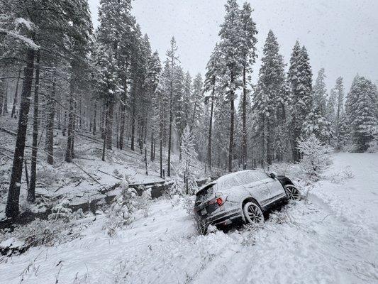 Our car slid off the road and Miller Brothers Towing came to the rescue.