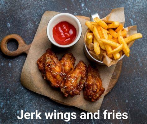 Jerk wings and fries