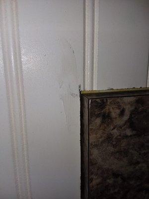 Countertop should have been installed after beadboard backsplash. Nice job huh?