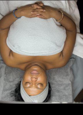 Facial service with arm & hand massage added on