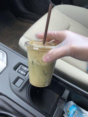 Iced Chai spiced matcha latte with oat milk